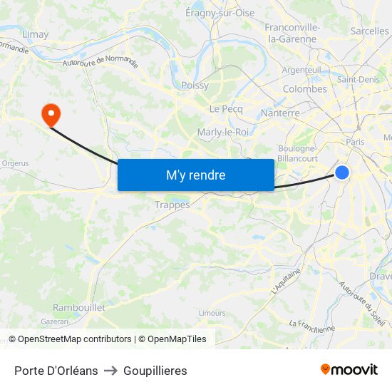 Porte D'Orléans to Goupillieres map