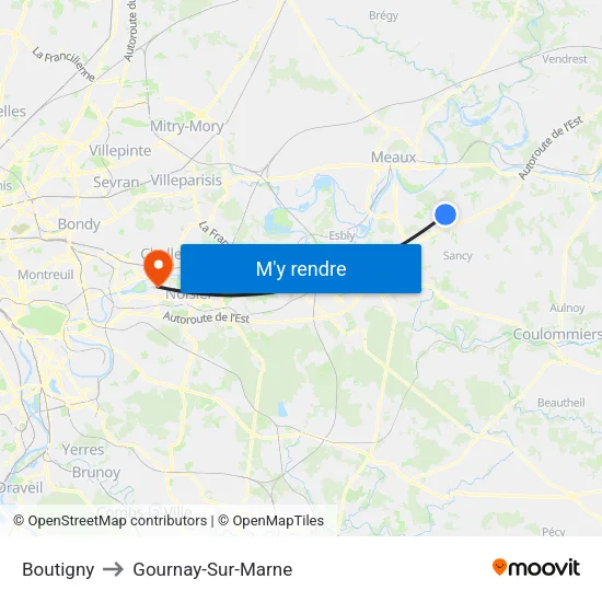 Boutigny to Gournay-Sur-Marne map