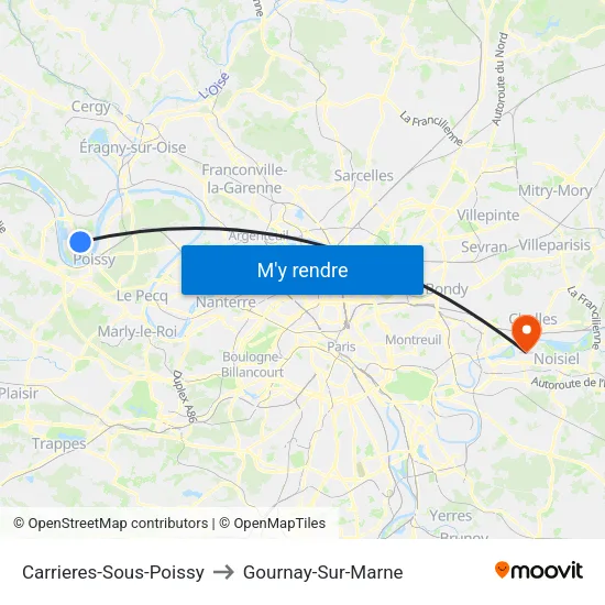 Carrieres-Sous-Poissy to Gournay-Sur-Marne map