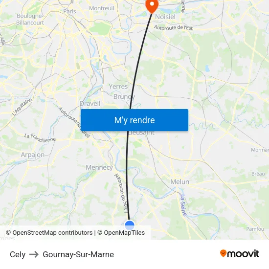 Cely to Gournay-Sur-Marne map