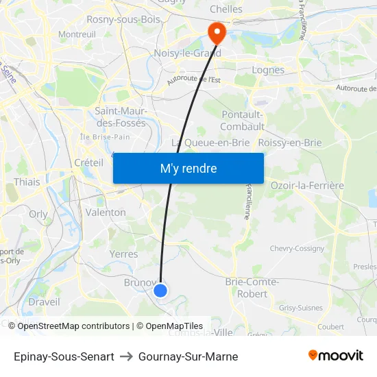 Epinay-Sous-Senart to Gournay-Sur-Marne map