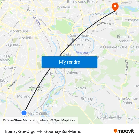 Epinay-Sur-Orge to Gournay-Sur-Marne map