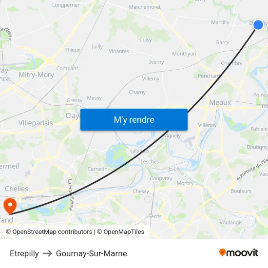 Etrepilly to Gournay-Sur-Marne map