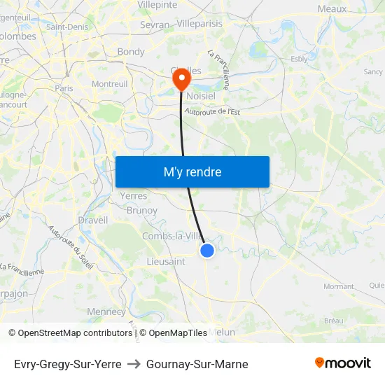 Evry-Gregy-Sur-Yerre to Gournay-Sur-Marne map