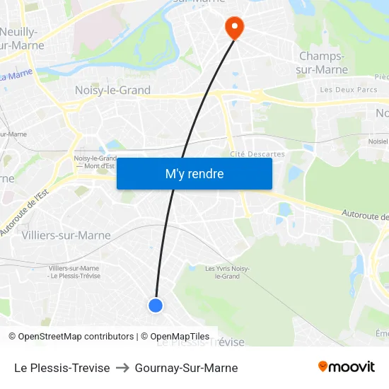 Le Plessis-Trevise to Gournay-Sur-Marne map