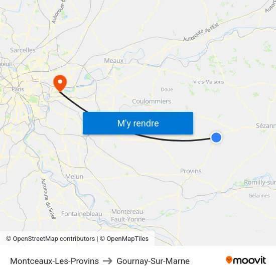 Montceaux-Les-Provins to Gournay-Sur-Marne map