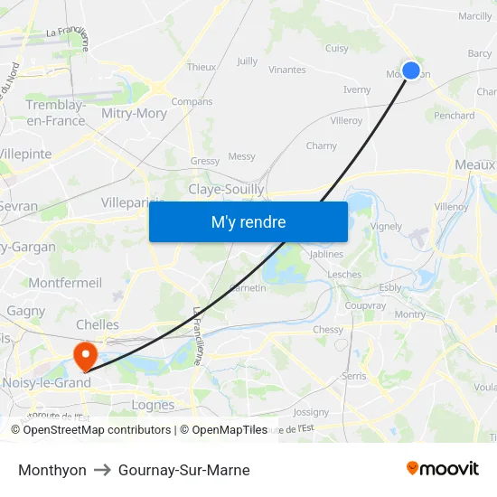 Monthyon to Gournay-Sur-Marne map