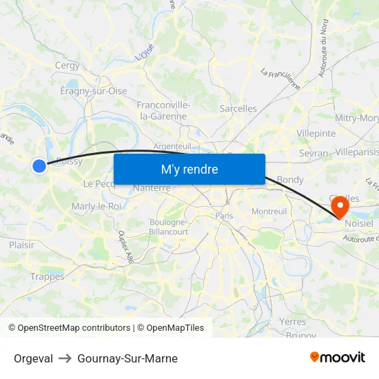Orgeval to Gournay-Sur-Marne map
