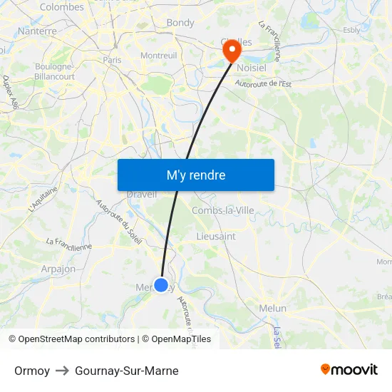 Ormoy to Gournay-Sur-Marne map