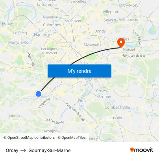 Orsay to Gournay-Sur-Marne map