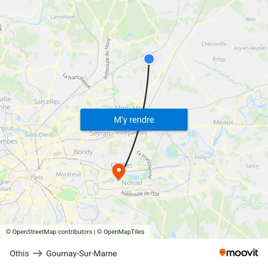 Othis to Gournay-Sur-Marne map