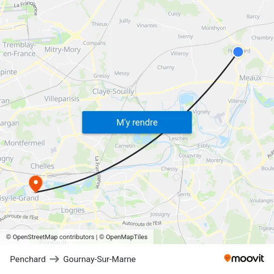 Penchard to Gournay-Sur-Marne map