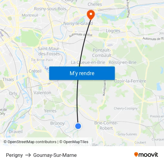 Perigny to Gournay-Sur-Marne map