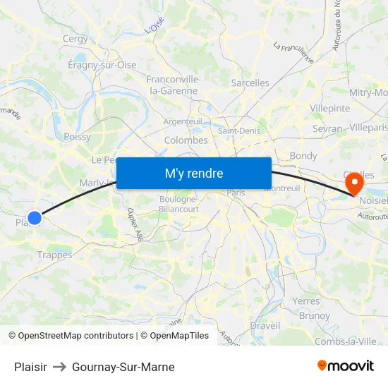 Plaisir to Gournay-Sur-Marne map
