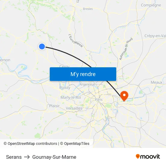 Serans to Gournay-Sur-Marne map