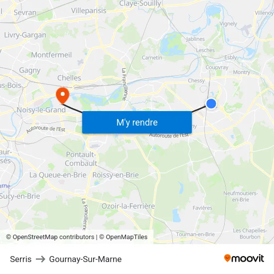 Serris to Gournay-Sur-Marne map