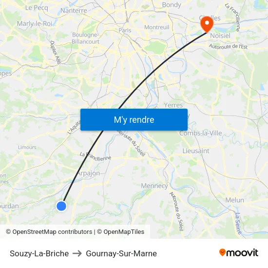 Souzy-La-Briche to Gournay-Sur-Marne map