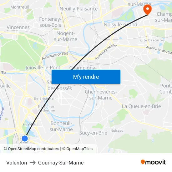 Valenton to Gournay-Sur-Marne map