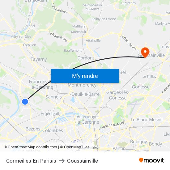 Cormeilles-En-Parisis to Goussainville map