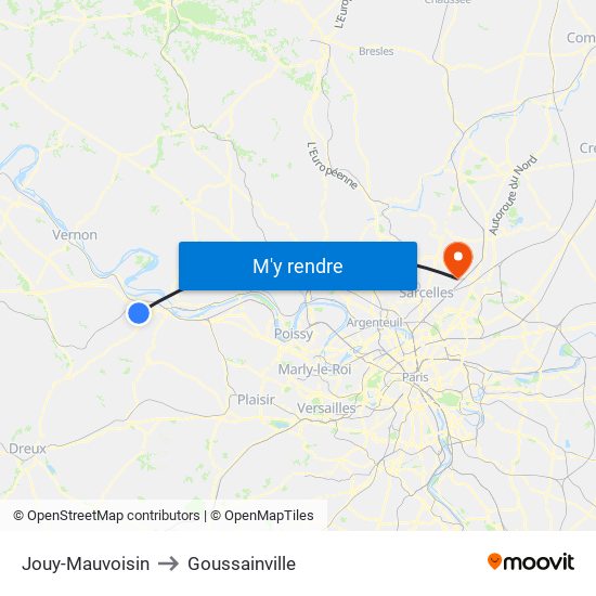 Jouy-Mauvoisin to Goussainville map