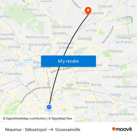 Réaumur - Sébastopol to Goussainville map