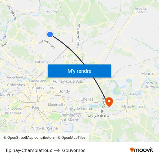 Epinay-Champlatreux to Gouvernes map