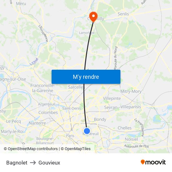 Bagnolet to Gouvieux map