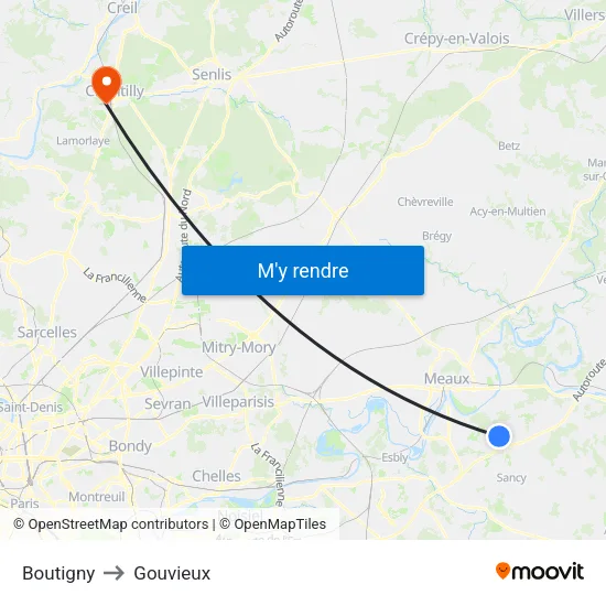Boutigny to Gouvieux map