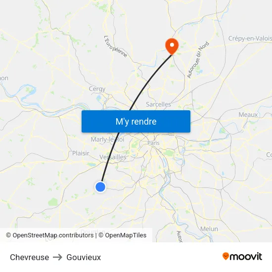 Chevreuse to Gouvieux map