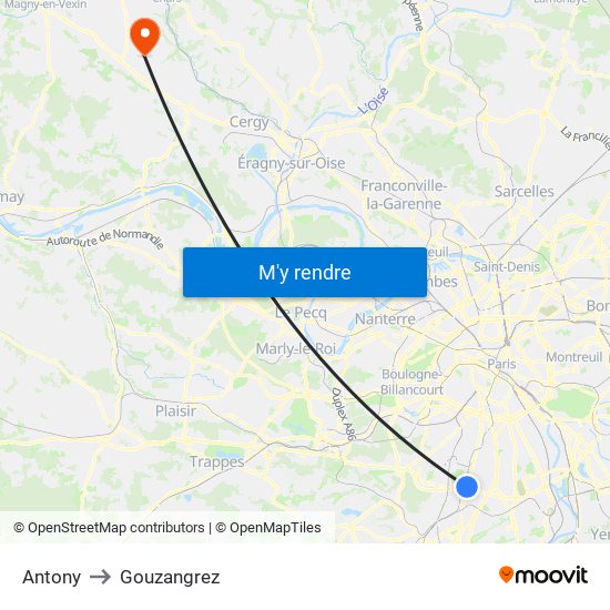 Antony to Gouzangrez map