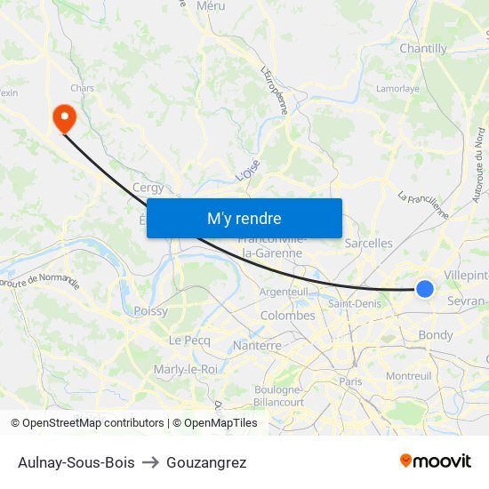 Aulnay-Sous-Bois to Gouzangrez map