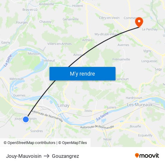 Jouy-Mauvoisin to Gouzangrez map