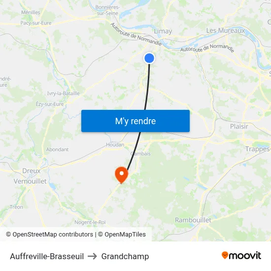 Auffreville-Brasseuil to Grandchamp map