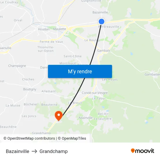 Bazainville to Grandchamp map