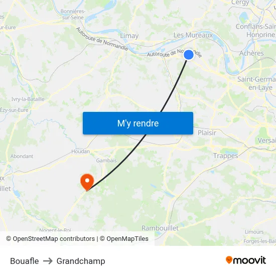 Bouafle to Grandchamp map