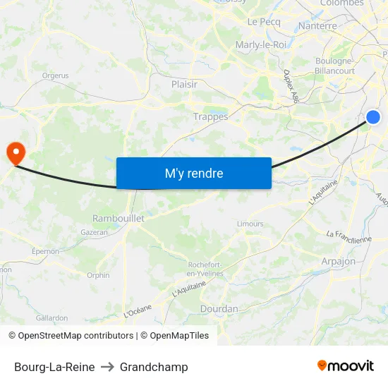 Bourg-La-Reine to Grandchamp map