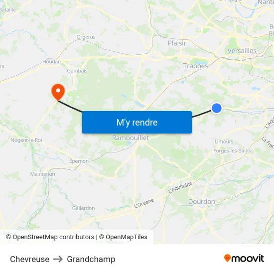 Chevreuse to Grandchamp map