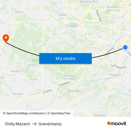 Chilly-Mazarin to Grandchamp map