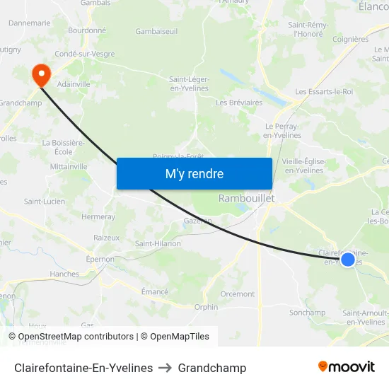Clairefontaine-En-Yvelines to Grandchamp map
