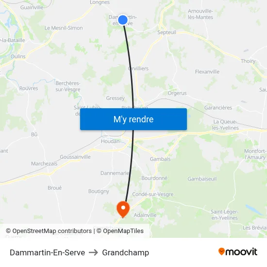 Dammartin-En-Serve to Grandchamp map