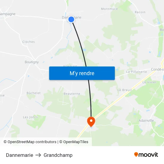Dannemarie to Grandchamp map