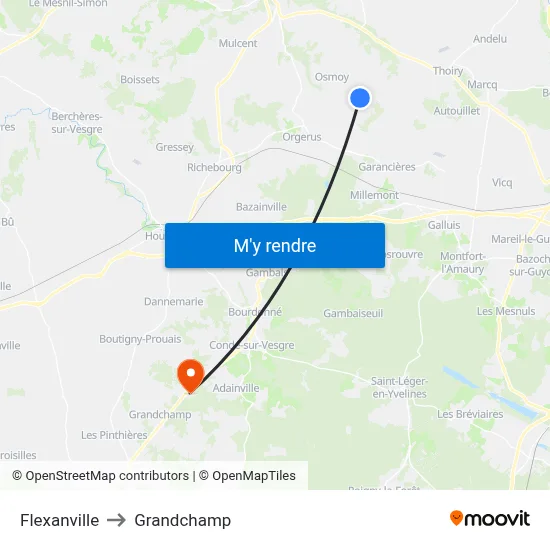 Flexanville to Grandchamp map