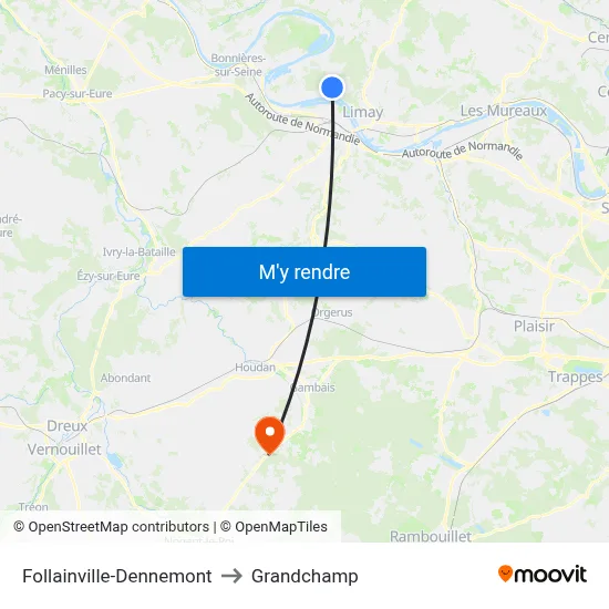 Follainville-Dennemont to Grandchamp map