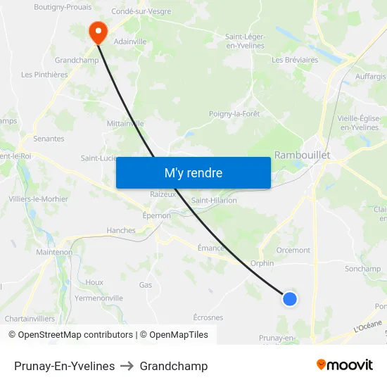 Prunay-En-Yvelines to Grandchamp map