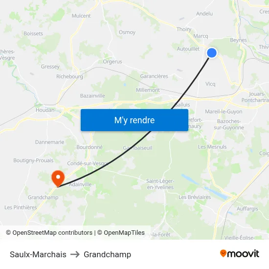 Saulx-Marchais to Grandchamp map