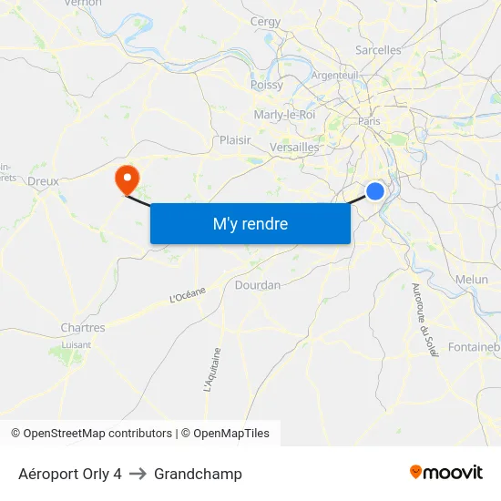 Aéroport Orly 4 to Grandchamp map