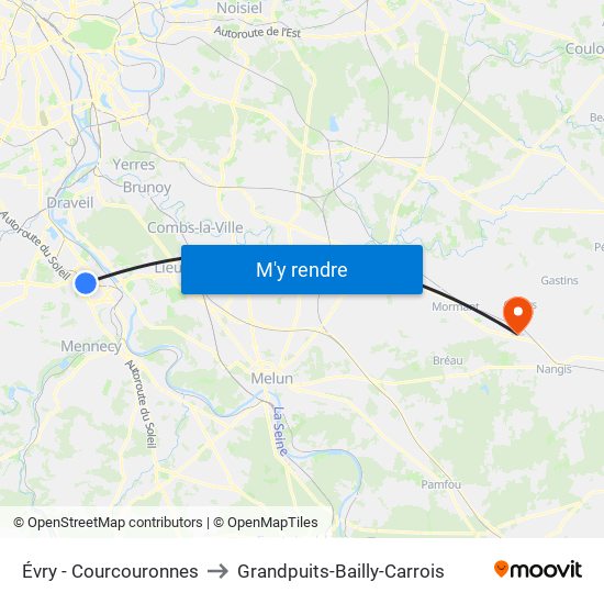 Évry - Courcouronnes to Grandpuits-Bailly-Carrois map