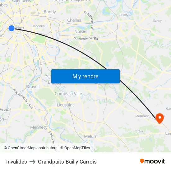 Invalides to Grandpuits-Bailly-Carrois map