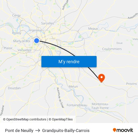 Pont de Neuilly to Grandpuits-Bailly-Carrois map