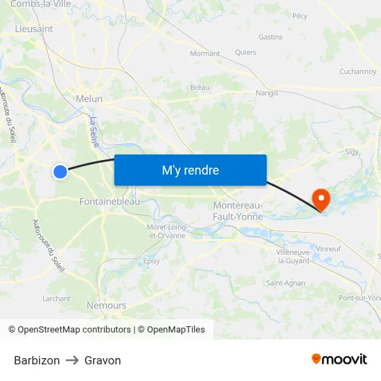 Barbizon to Gravon map